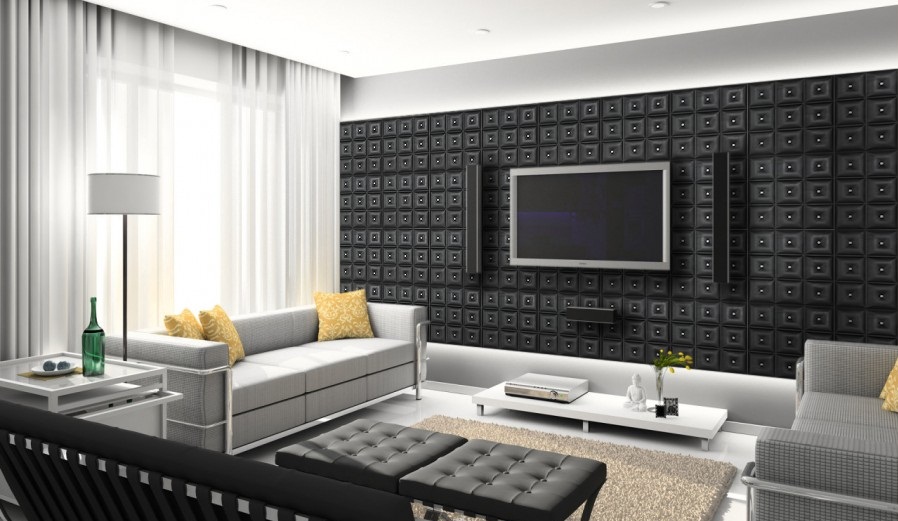 black soundproofing leather look wall tiles